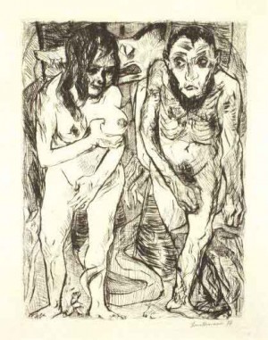 Max Beckmann, Adam und Eva, 1917, Drypoint, 22.7 x 17.2cm