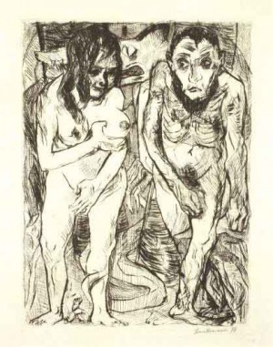 Max Beckmann, Adam und Eva, 1917, Drypoint, 22.7 x 17.2cm Max Beckmann, Adam und Eva, 1917, Drypoint, 22.7 x 17.2cm
