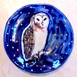 Owl2, Summer Matthews, painted slumped glass